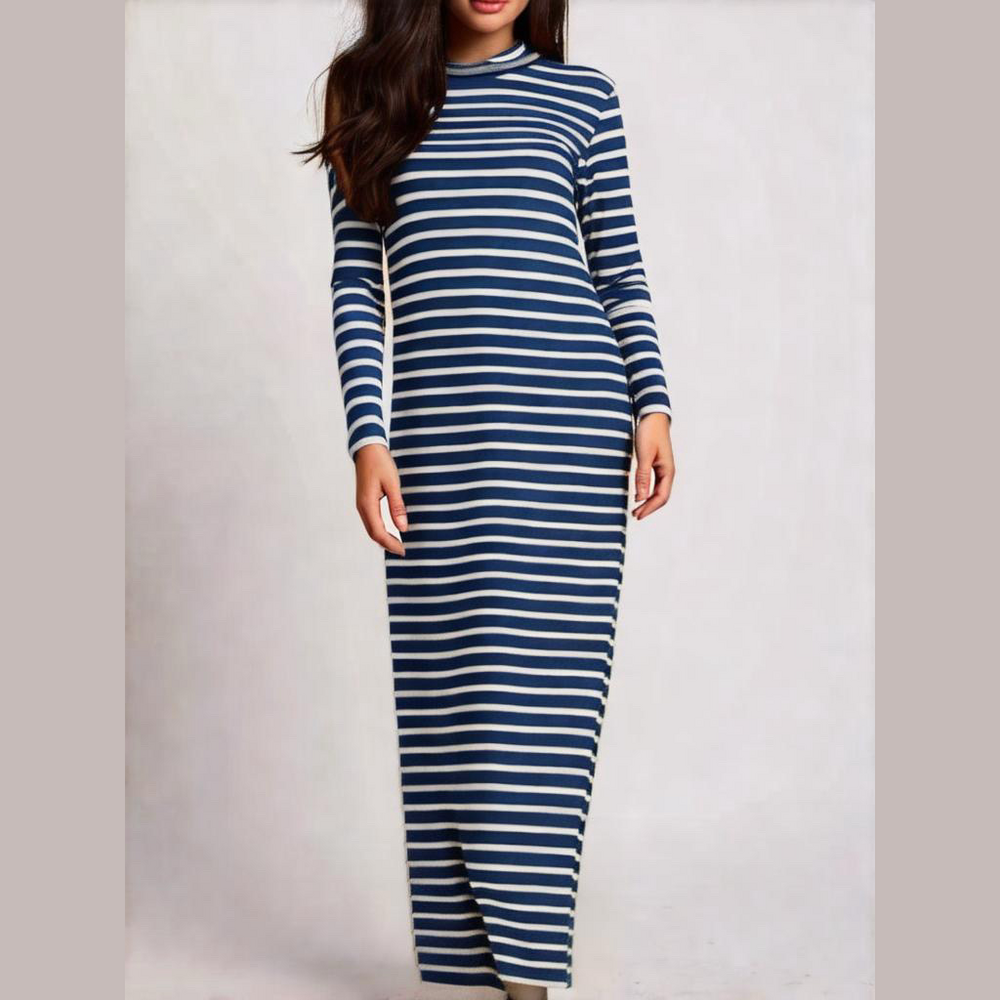Striped Blue and White Long Sleeve Dress